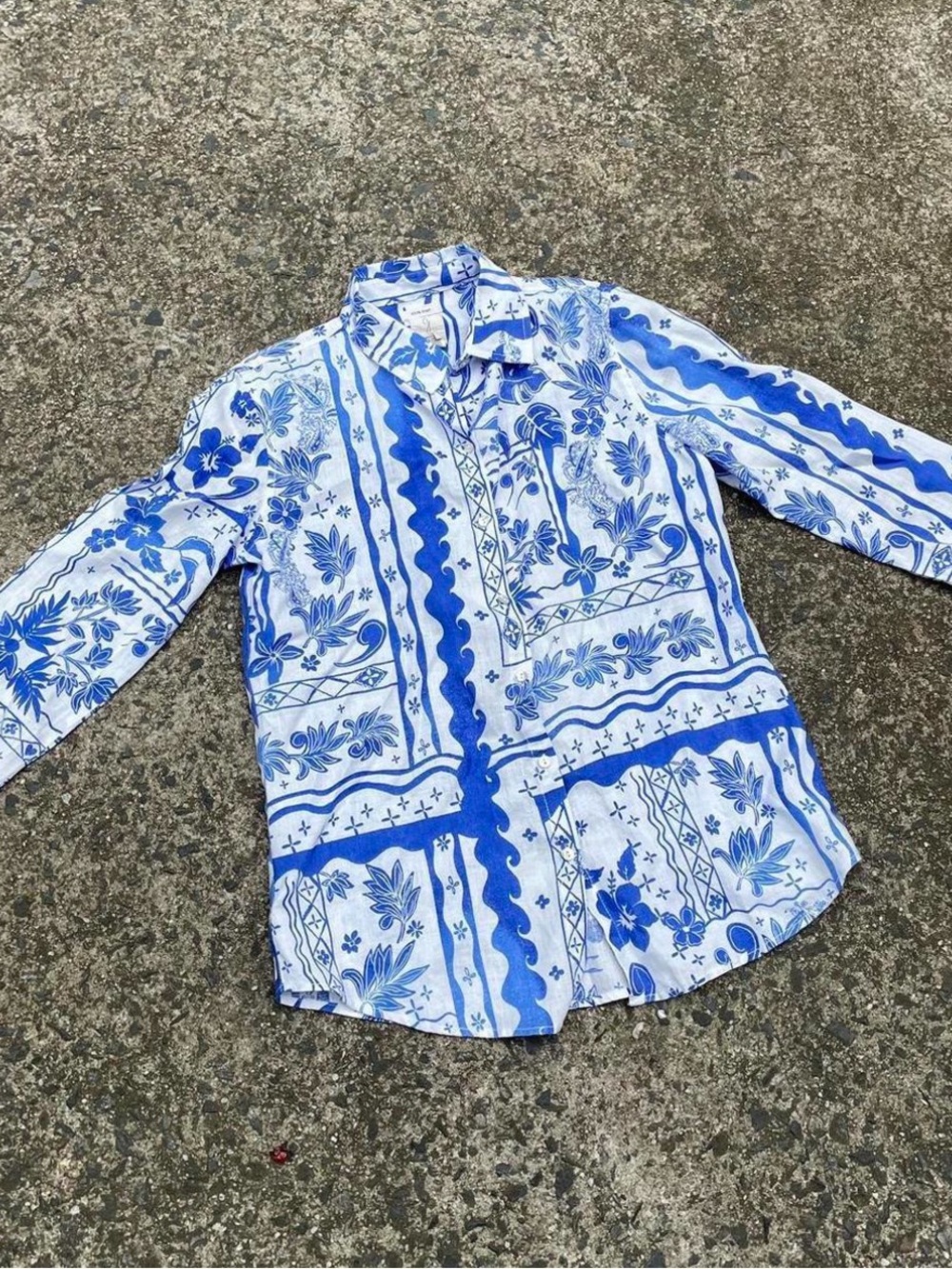 linen blue & white button up long sleeve lightweight top europe